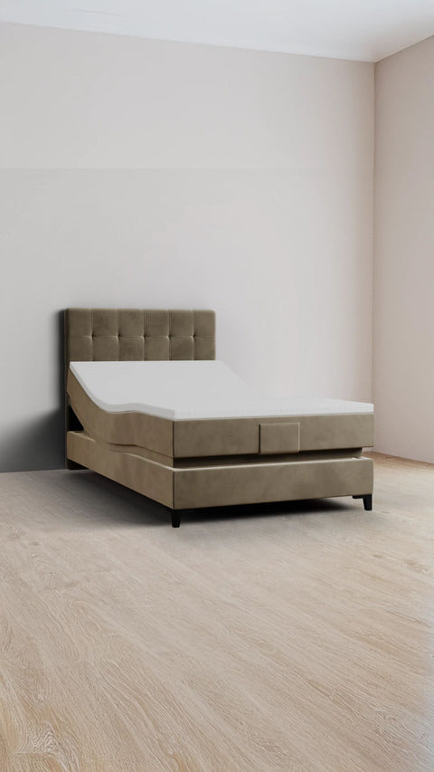 Taupe eenpersoons boxspringbed 120x200 cm