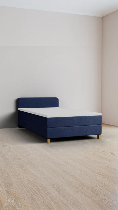 Blauw eenpersoons boxspringbed 90x220 cm