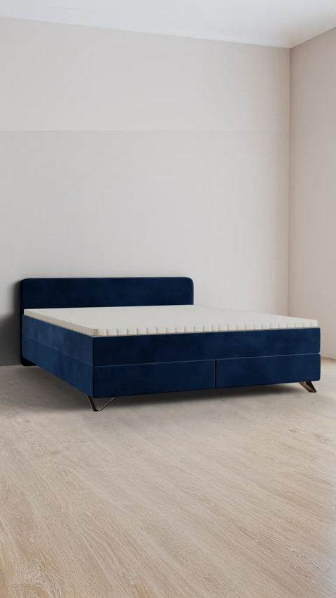 Blauw tweepersoons boxspringbed 180x210 cm