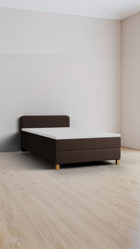 Brown single boxspring bed 90x200 cm