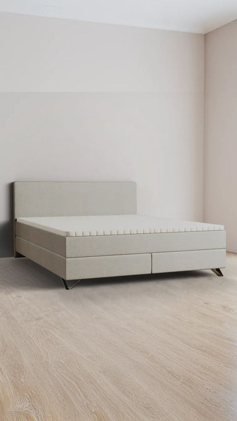 Taupe tweepersoons boxspringbed 180x220 cm
