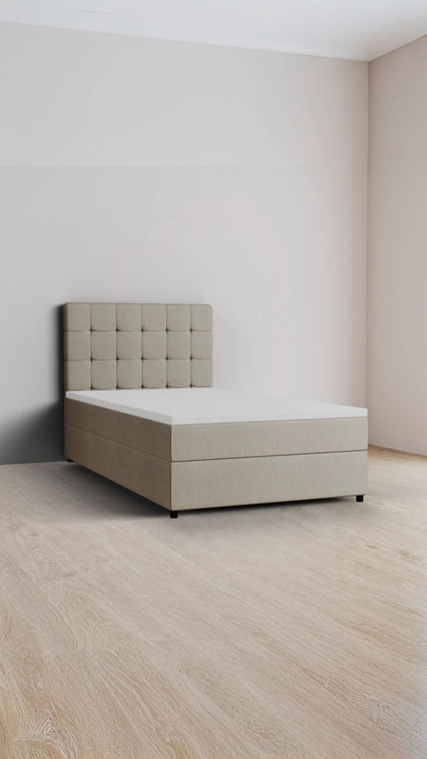 Taupe eenpersoons boxspringbed 120x200 cm