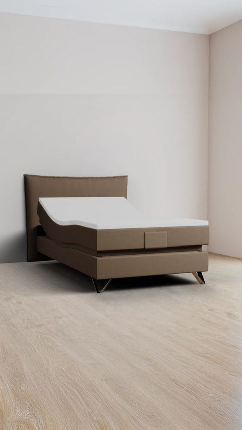 Brown single boxspring bed 90x220 cm